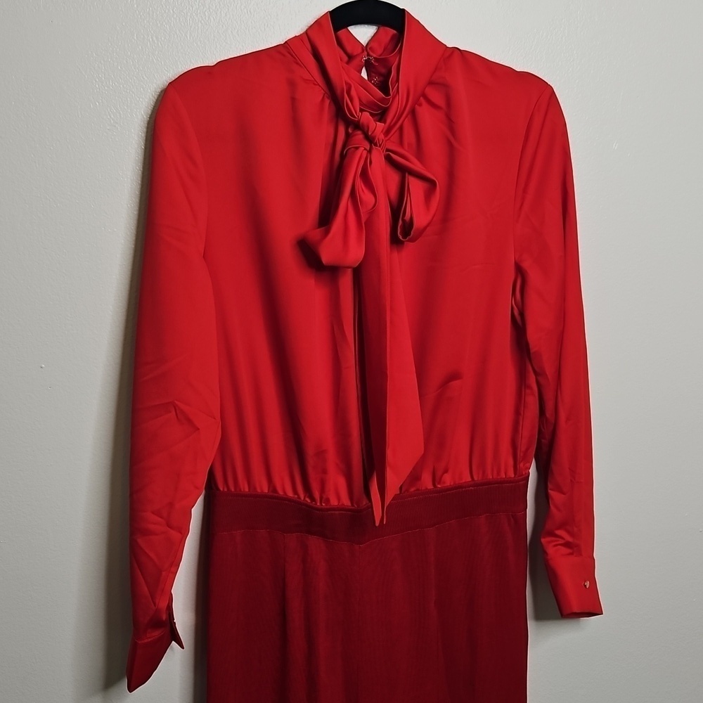 Misook Red Tie Neck Jumpsuit Size Small